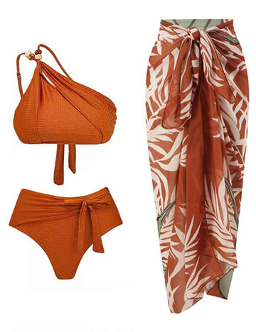 Ladies One Shoulder String Tie 2PCS Bikini Set with Salong