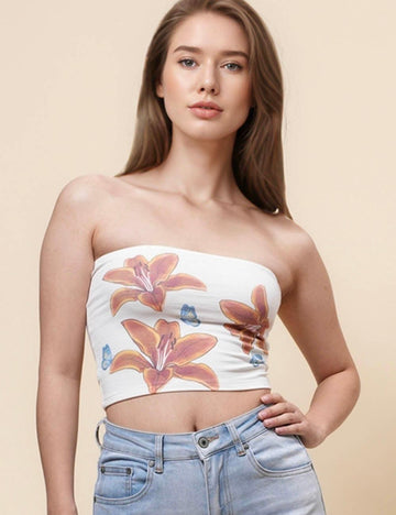 Ladies Flower Print Bandeau Cotton Top SKT4984