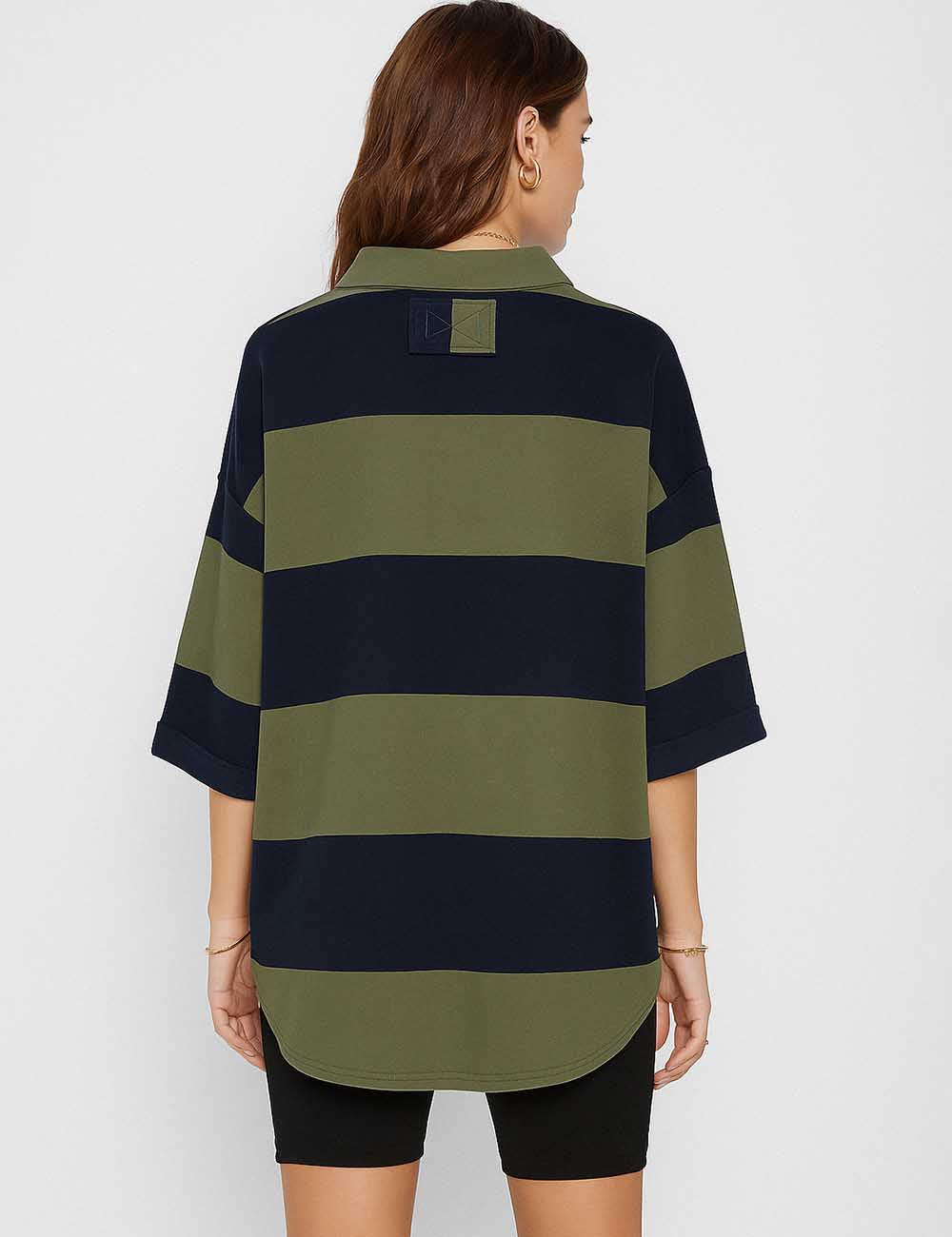 Ladies Zip Open Striped Pullover Sweatshirt