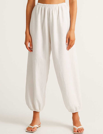 Ladies White Elastic Waist No Pocket Blend Bloomer Pants