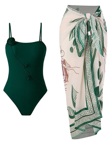 Ladies Rose String Shoulder One Piece Swimwear with Salong