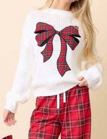 Ladies Merry Christmas Bowknot Pullover Sweater SKT4836