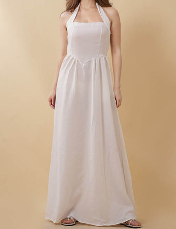 Ladies Solid Color Halter Square Neck Maxi Dress