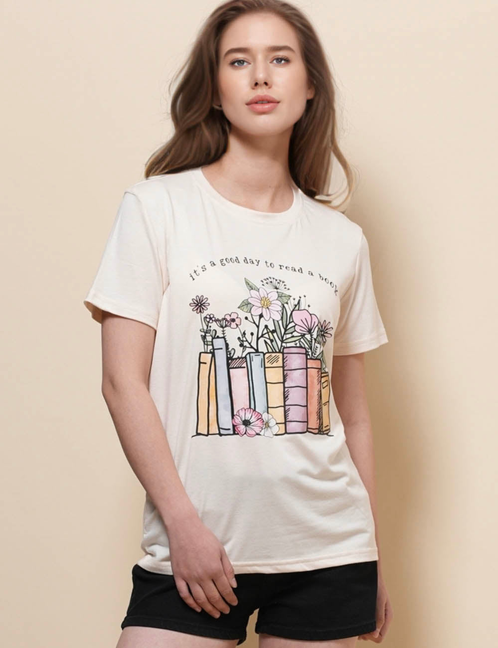 Ladies Flower Print Everyday T-Shirt SKT50577