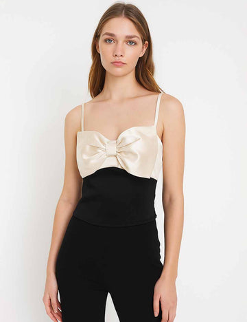 Ladies Color Block Bow String Shoulder Corset Top