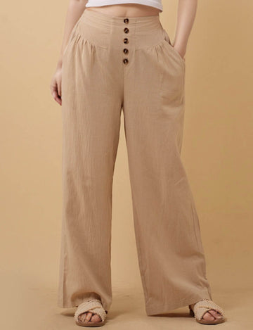 Ladies Button High Waist Wide Leg Pants 8SKP50456