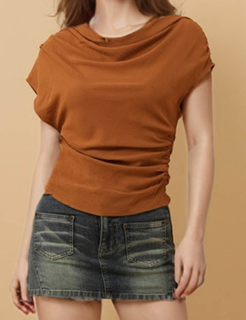Ladies Solid Color Short Sleeves Layering Top 8SKT51322