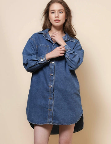 Ladies Turn Down Collar Denim Mini Dress SKD50120
