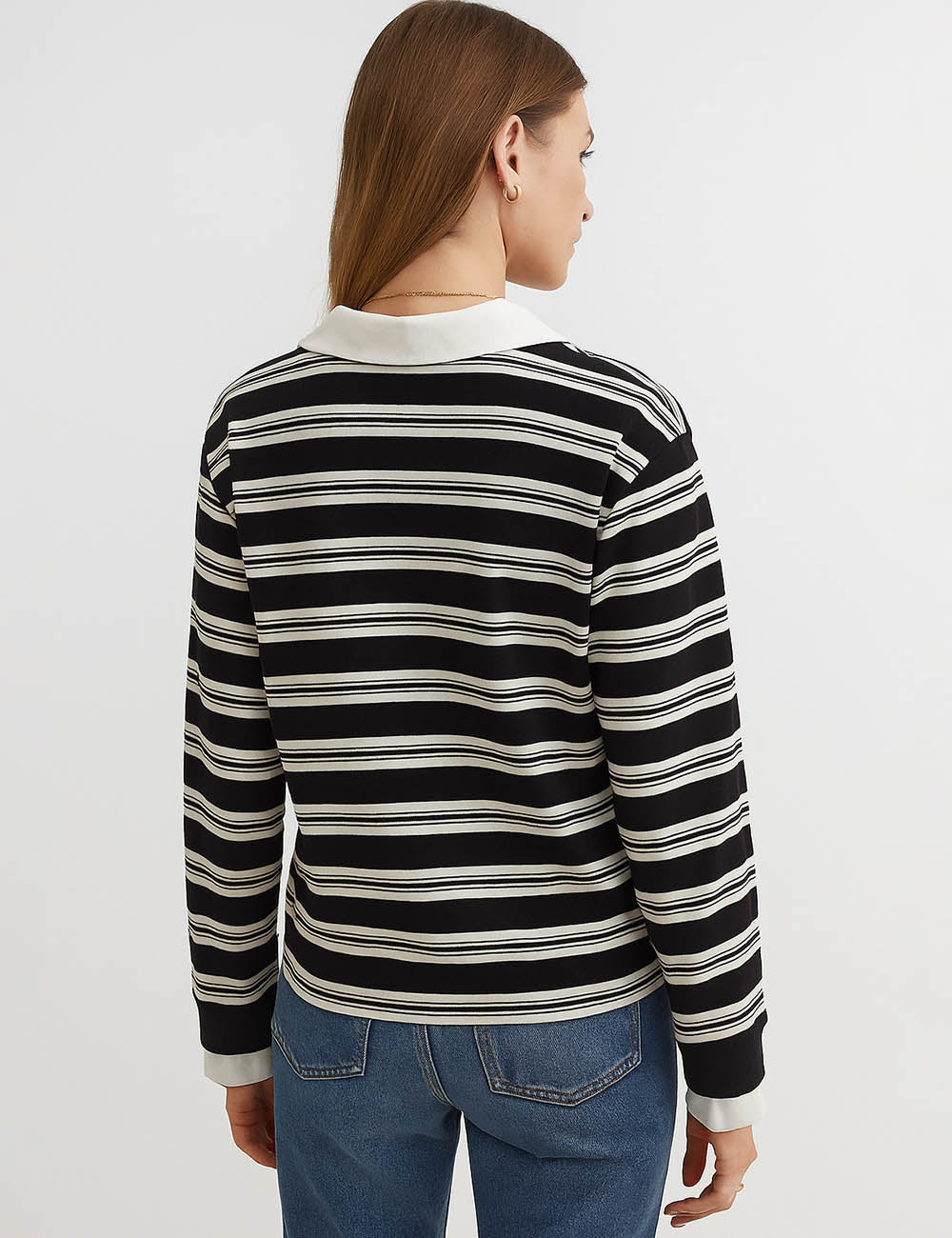 Ladies Striped Shirt Collar Long Sleeves Fake 2PCS Sweatshirt