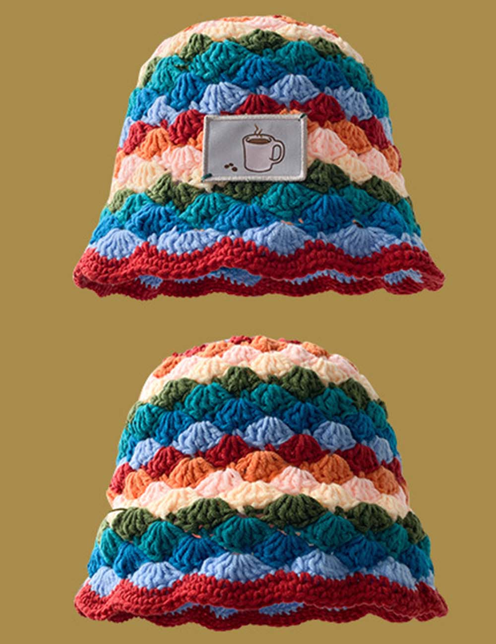 Ladies Multi Color Chunky Knit Bucket Hat