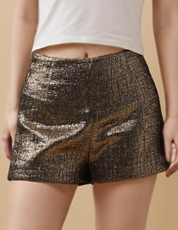 Ladies Solid Color Gloss Jacquard Shorts