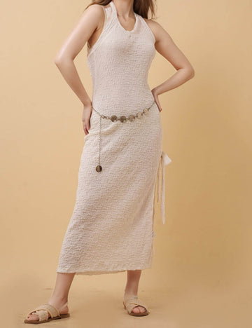 Ladies Solid Color Halter String Tie Maxi Dress SKD5K11