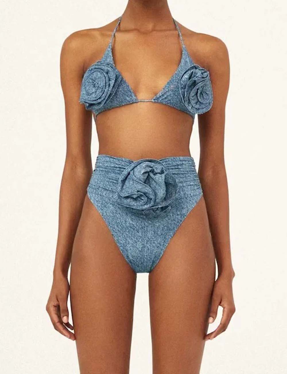 Ladies Halter String Tie 2PCS Bikini Set with Skirt