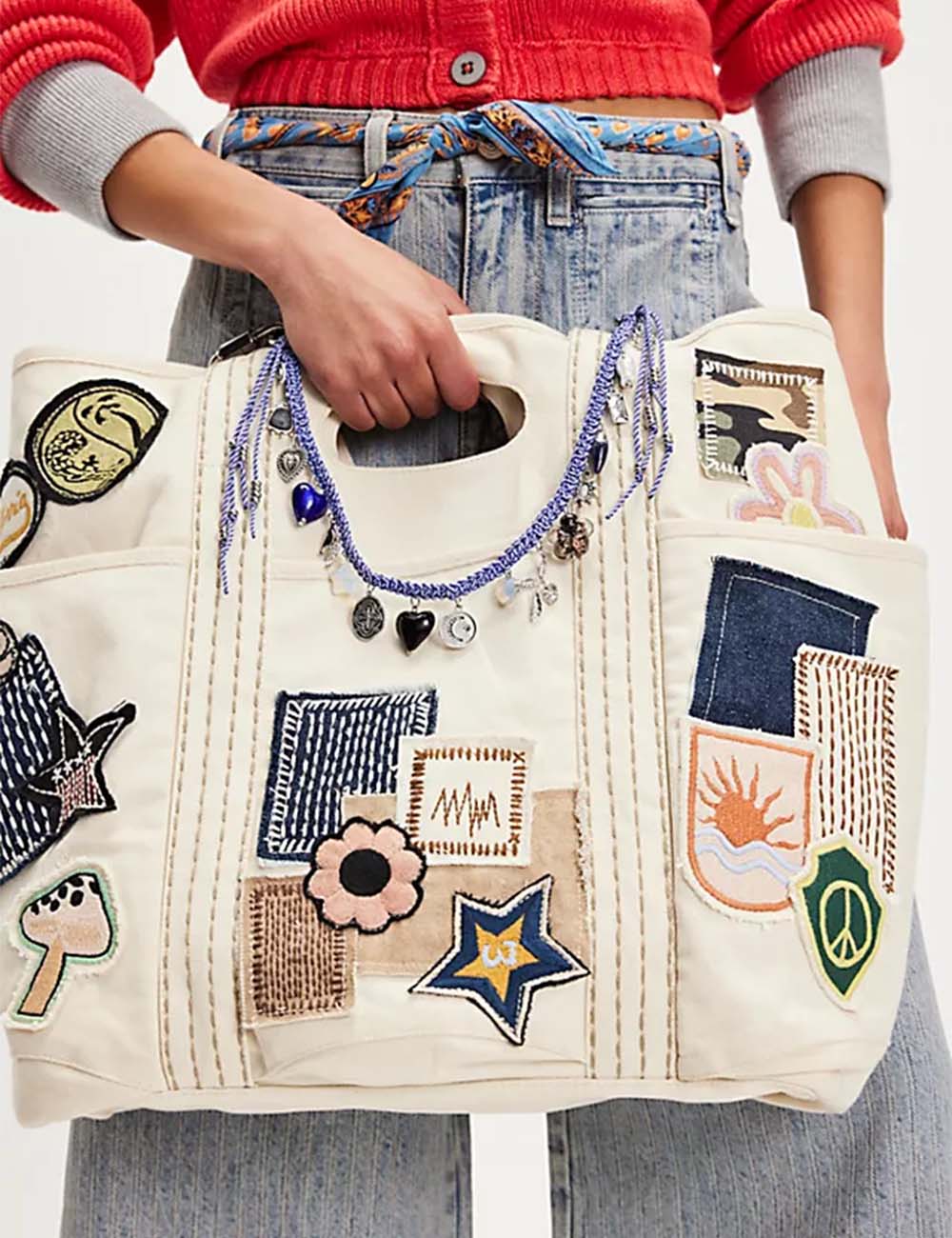 Ladies Canvas Embroidery Patch Stitching Tote Bag
