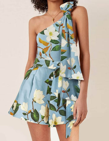 Ladies Floral Print One Piece Swimwear with Skirt
