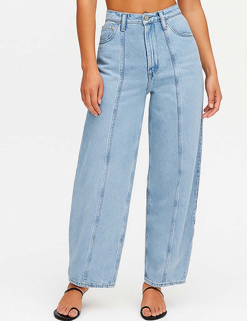 Ladies Stitch Zip Fly Wide Leg Denim Pants