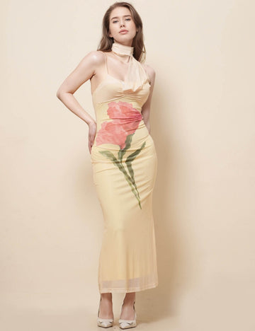 Ladies Halter Sleeveless Floral Print Maxi Dress SKD51219
