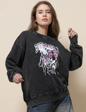 Ladies Butterfly Print Long Sleeves Sweatshirt SKT51232