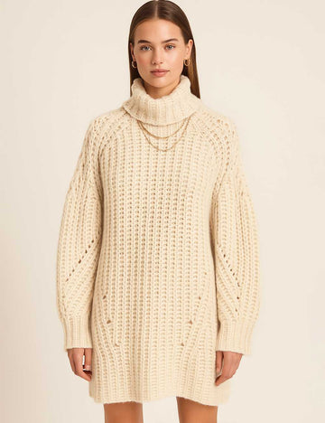 Ladies Turtle Neck Eyelet Hollow Out Long Sleeves Sweater