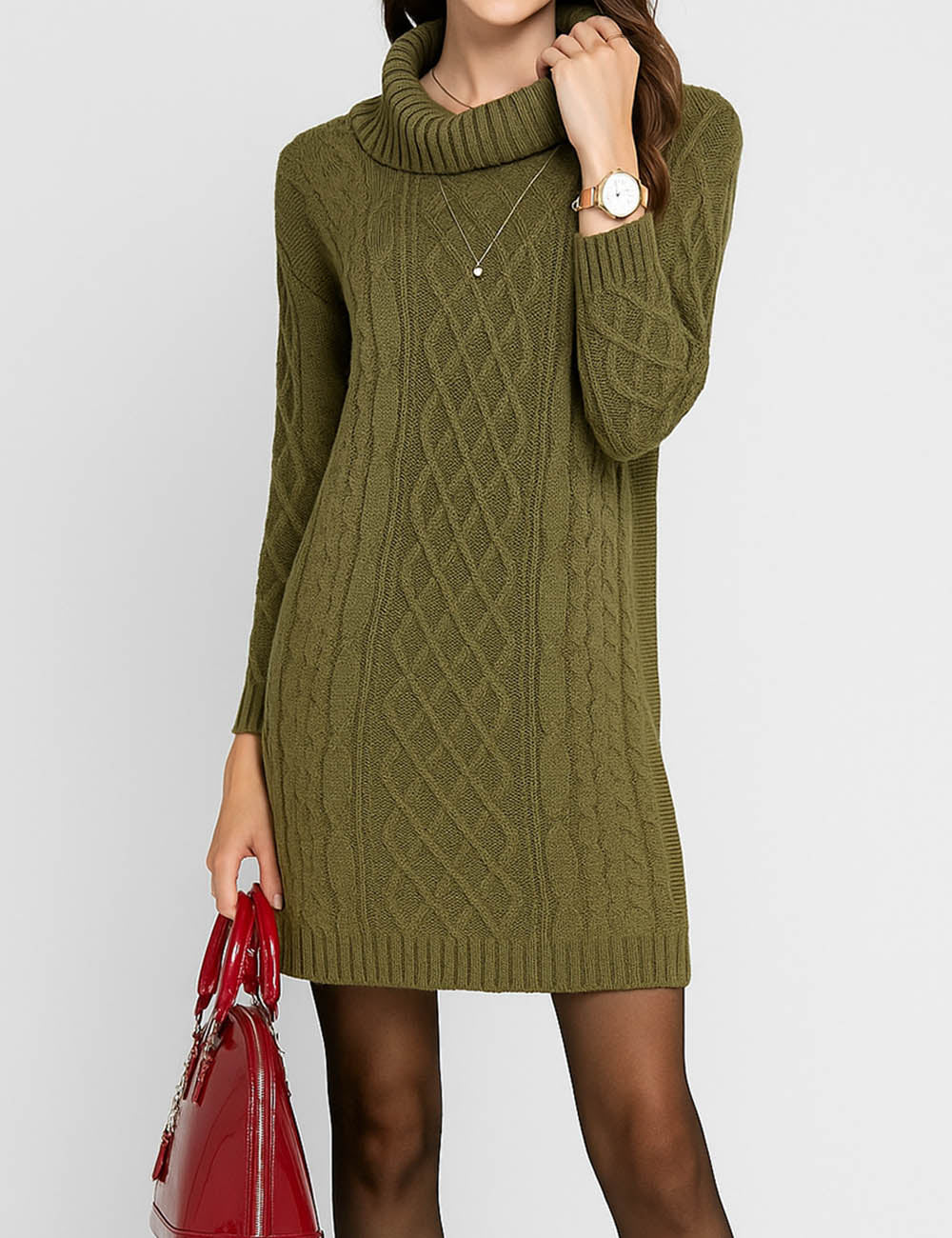 Ladies Twisted Cabel Knit Cowl Neck Sweater Mini Dress