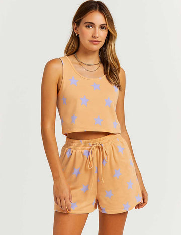 Ladies Star Print U-Neck Tank Top & Shorts 2PCS Set