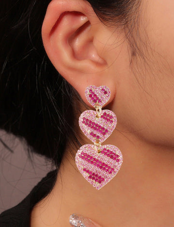 Ladies Valentine Rhinestone Heart Pandent Earrings SKAJ4217