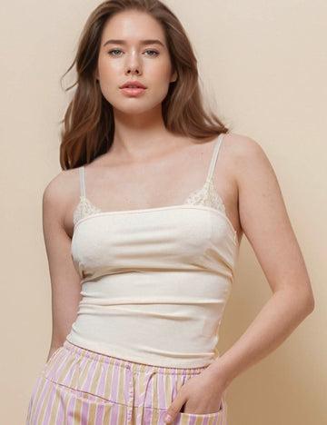 Ladies Lace Cup Back Strape Tie Knit Cami Top SKT51020