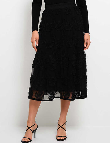 Ladies Elegant Ribbon Sew Floral Midi Skirt