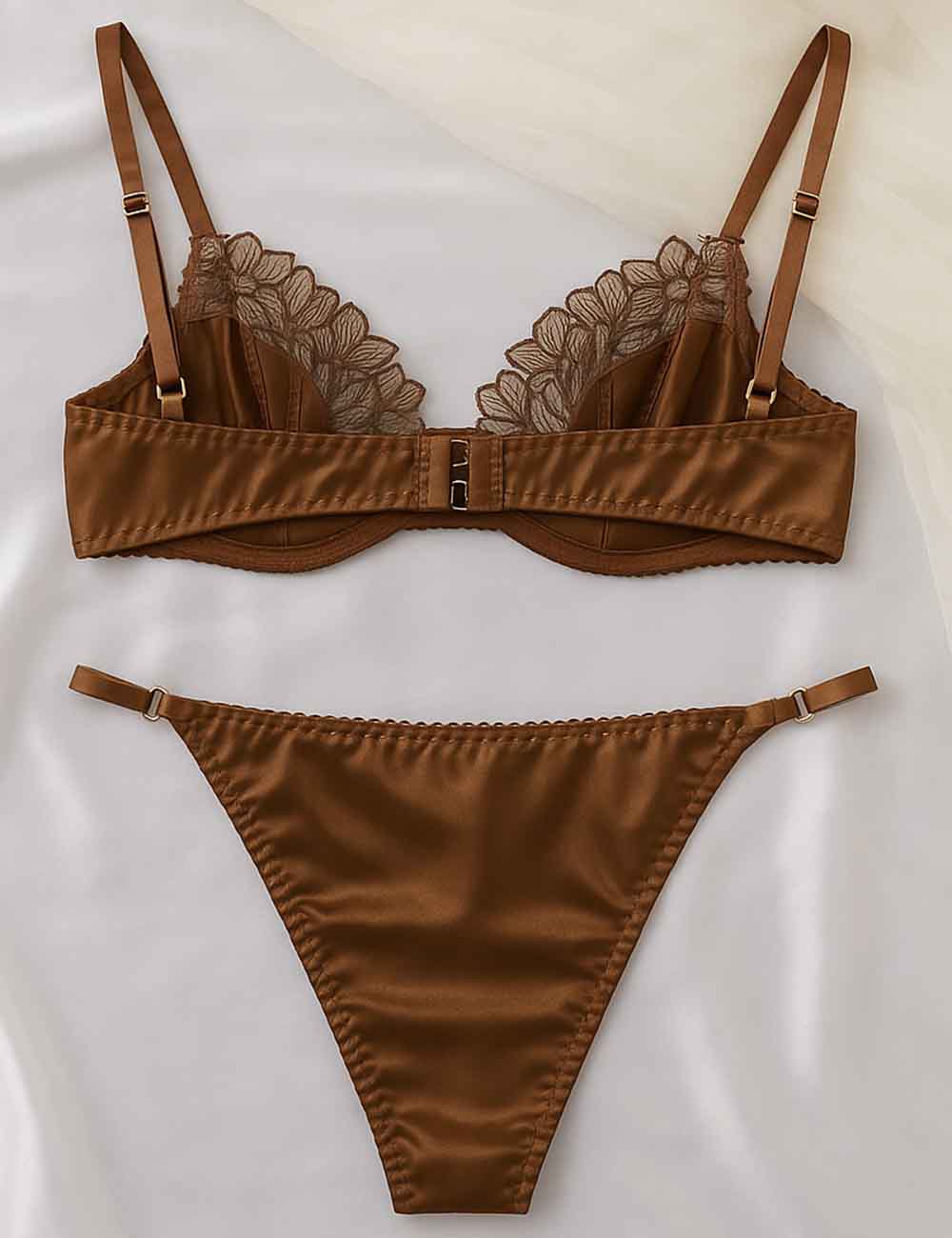 Ladies Satin Floral Embroidery Underwire Lingerie Set