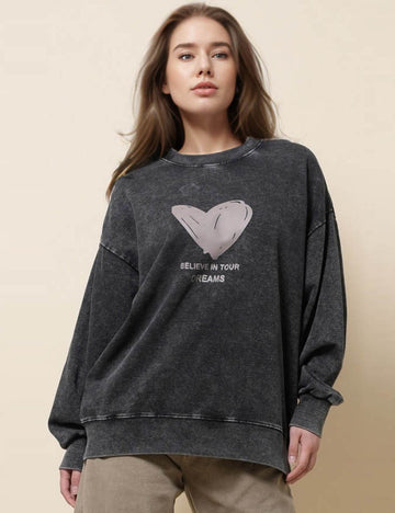 Ladies Round Neck Long Sleeves Heart Sweatshirt SKT51238