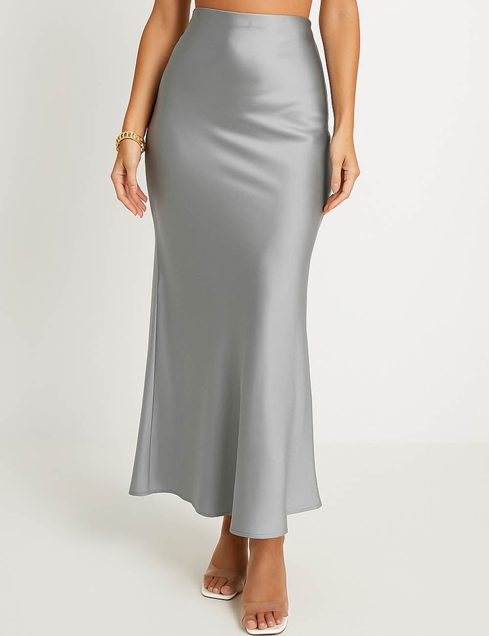 Ladies Satin Zipper Side Hip Wrap Maxi Skirt