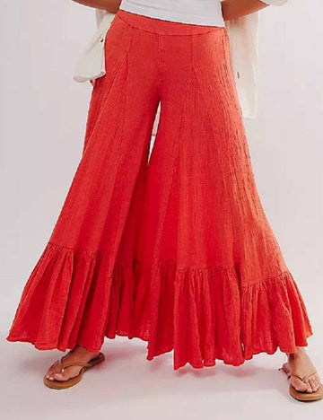 Ladies Exaggerated Wide Leg Mid Rise Flare Pants SKP187