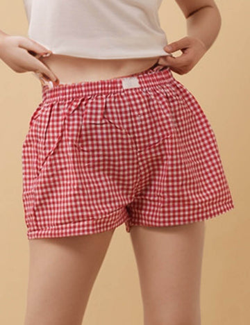 Ladies Elastic Waist Color Block Checked Shorts 8SKS51111