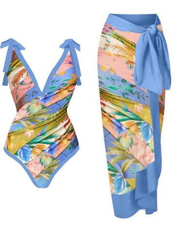 Ladies Print One Piece with Cover Swim Set SKSW40082ST