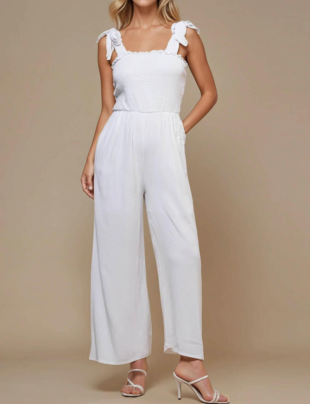 Ladies Strape Tie Shoulder Wide Leg Jumpsuit SKJ50396