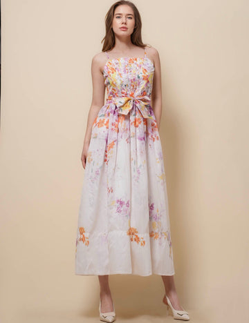 Ladies String Shoulder Floral Midi Dress SKD51281