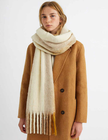 Ladies Color Block Fringe Knit Scarf