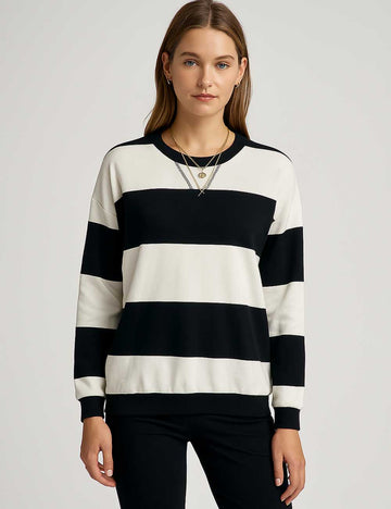 SKTX90 Ladies Striped Color Block Cozy Pullover Sweatshirt