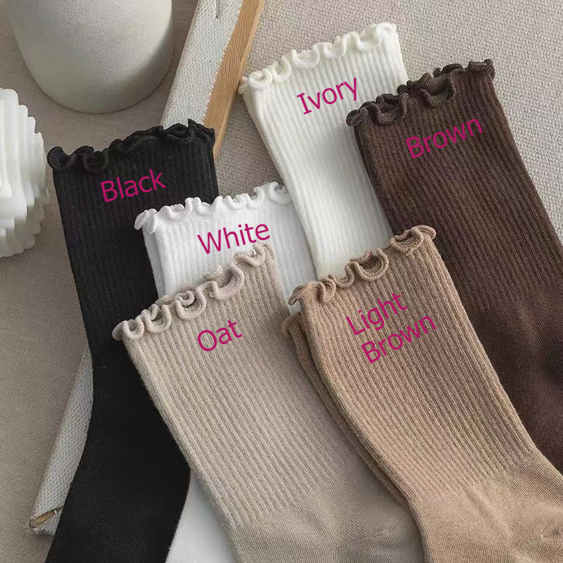 Ladies Solid Color Baby Lock Cuff Cotton Socks SKASC4172