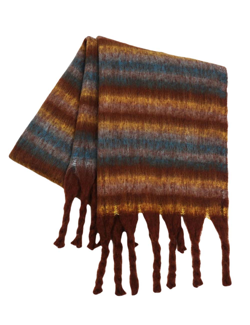 Ladies Warm Multi Color Striped Fringe Shawl Knit Scarf