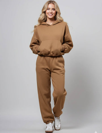 Ladies Solid Color Top and Pant Hoodie Daily Set 9261