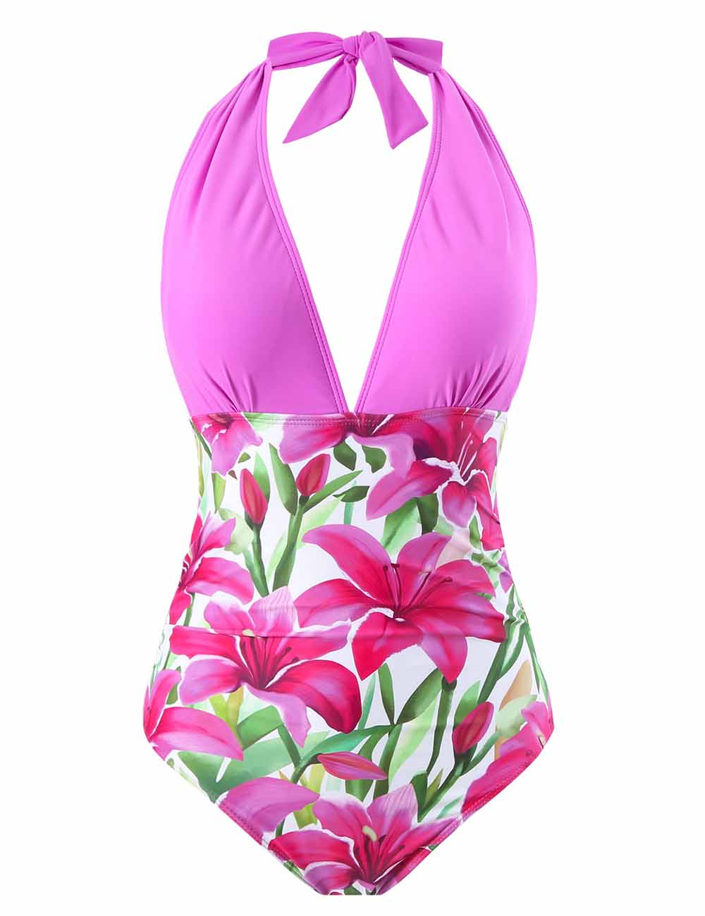 Ladies String Tie Floral Print One Piece Swimwear with Salong