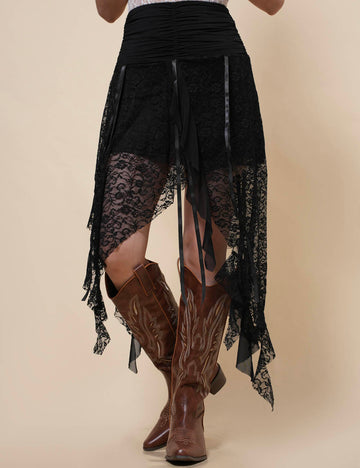 Ladies Floral Lace Inregular Hem Skirt SKS41020