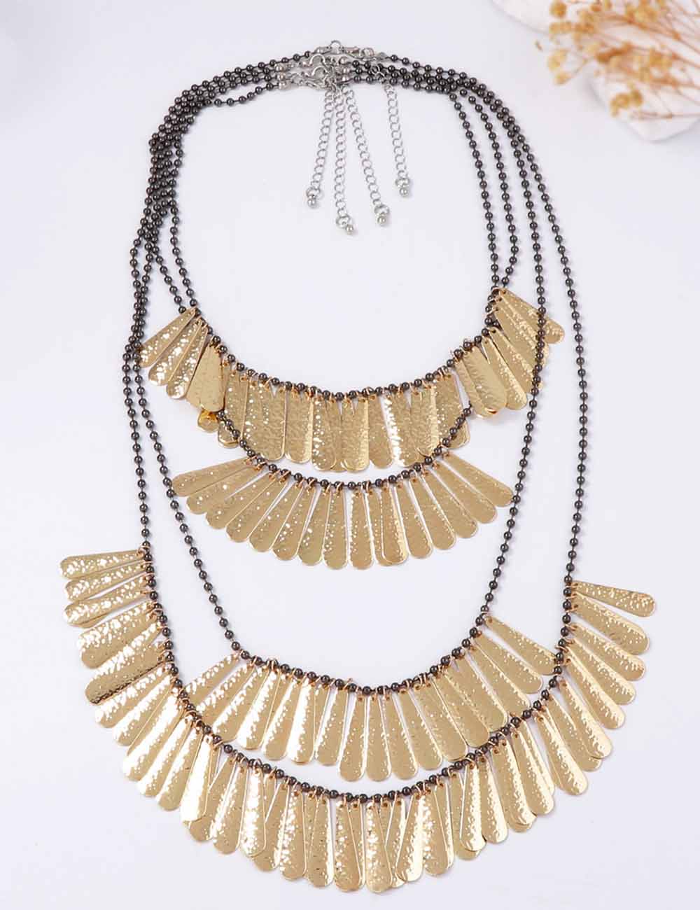 Ladies Multi Layer Paddle Fringe Pendant 4PCS Necklace Set