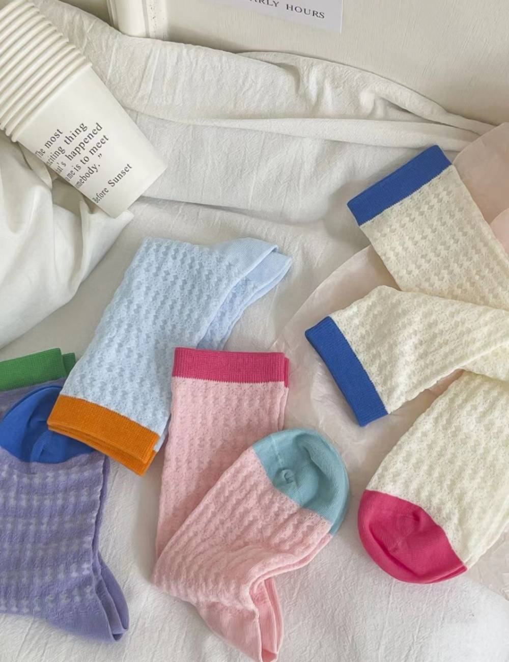 Ladies Hollow Out Color Block Knit Socks SKAS50013