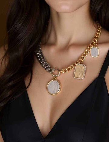 Ladies Color Block Geometric Badge Pendant Necklace