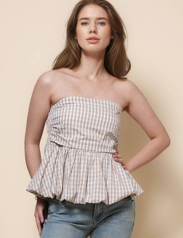 Ladies Strapless Color Block Plaid Tube Top SKT41292