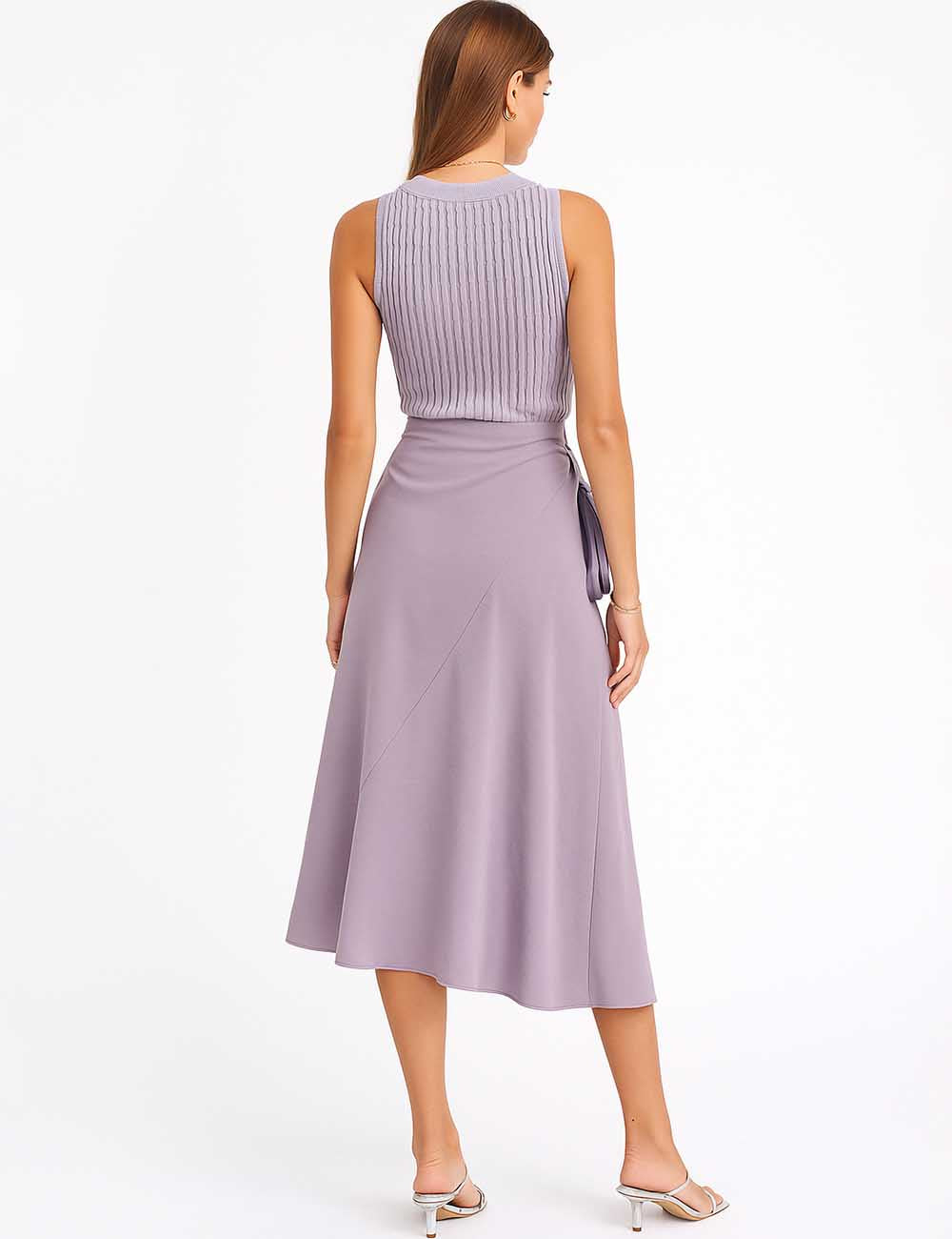 Ladies Solid Color Halter Sleeveless Knit Top & Skirt Set