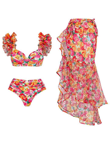 Ladies Floral Print 2PCS Bikini Set with Salong