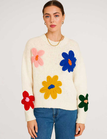 Ladies Flower Long Sleeves Chunky Sweater